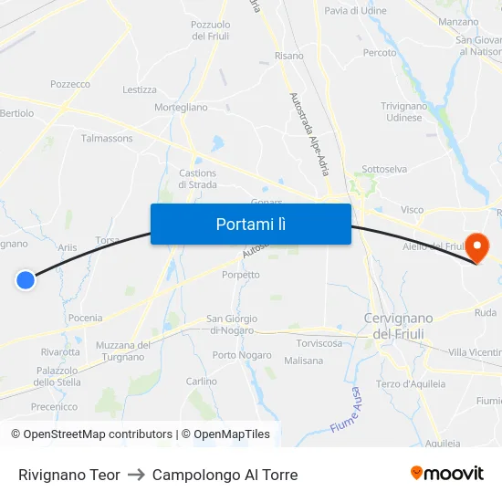 Rivignano Teor to Campolongo Al Torre map