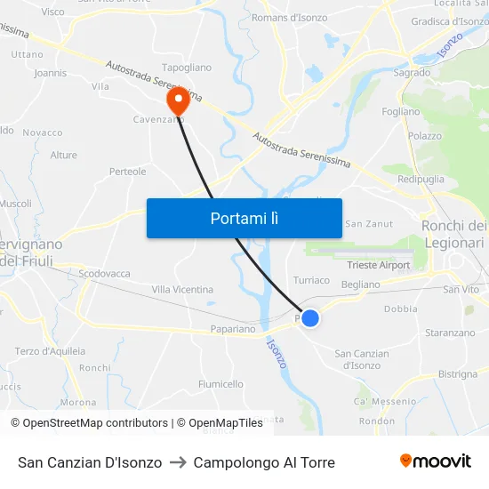 San Canzian D'Isonzo to Campolongo Al Torre map