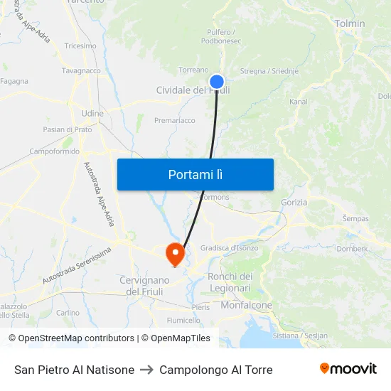 San Pietro Al Natisone to Campolongo Al Torre map