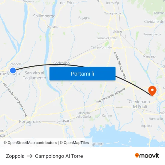 Zoppola to Campolongo Al Torre map