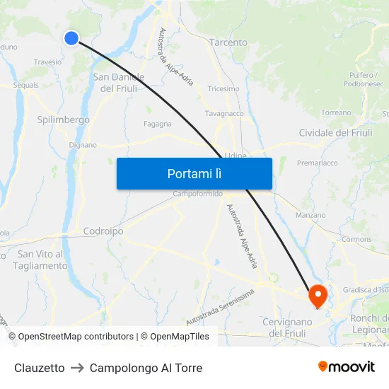 Clauzetto to Campolongo Al Torre map