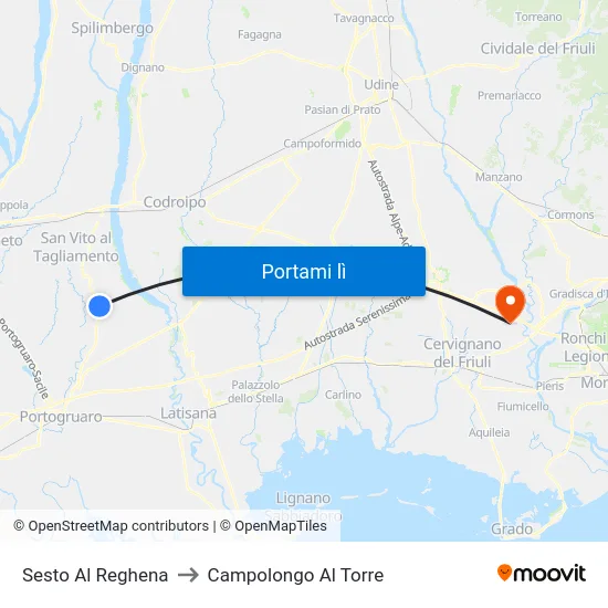 Sesto Al Reghena to Campolongo Al Torre map