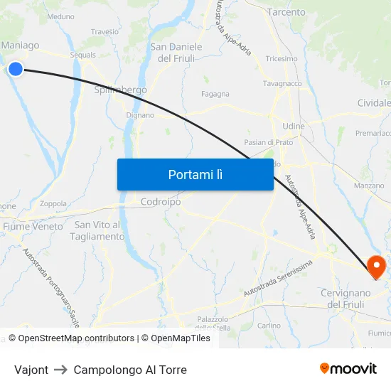 Vajont to Campolongo Al Torre map