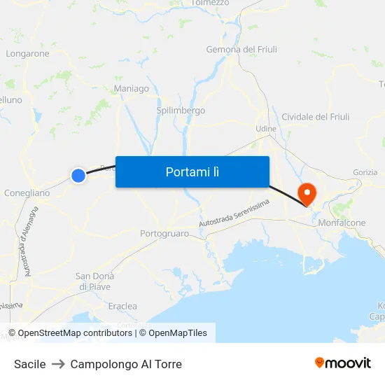 Sacile to Campolongo Al Torre map