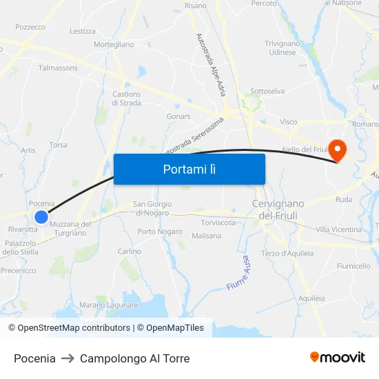 Pocenia to Campolongo Al Torre map
