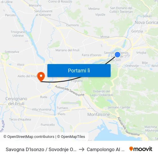 Savogna D'Isonzo / Sovodnje Ob Soči to Campolongo Al Torre map