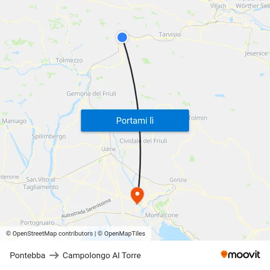 Pontebba to Campolongo Al Torre map