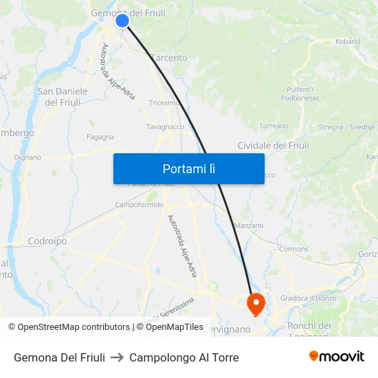 Gemona Del Friuli to Campolongo Al Torre map