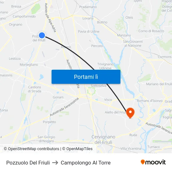 Pozzuolo Del Friuli to Campolongo Al Torre map