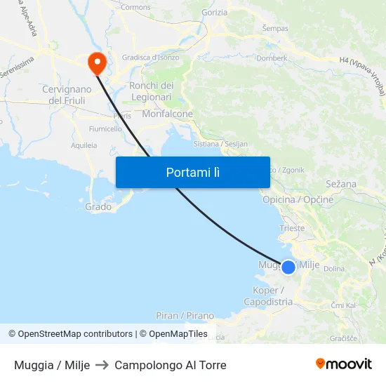 Muggia / Milje to Campolongo Al Torre map