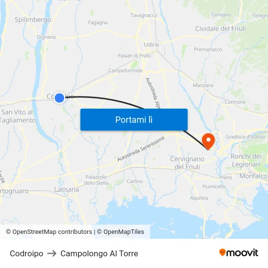 Codroipo to Campolongo Al Torre map