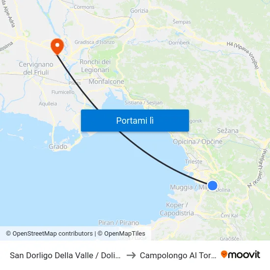 San Dorligo Della Valle / Dolina to Campolongo Al Torre map