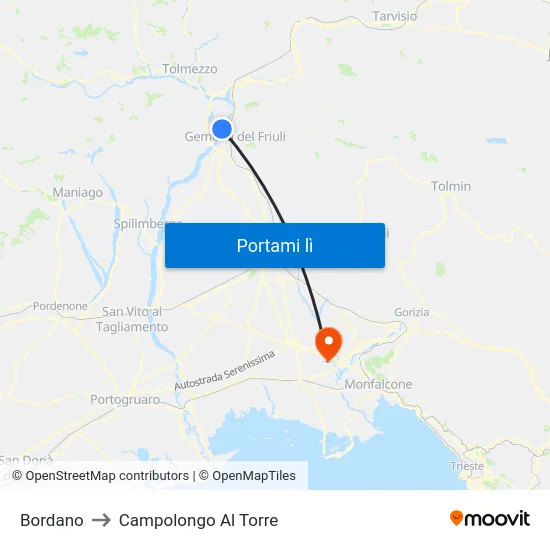 Bordano to Campolongo Al Torre map