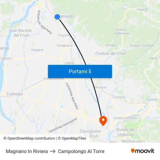 Magnano In Riviera to Campolongo Al Torre map