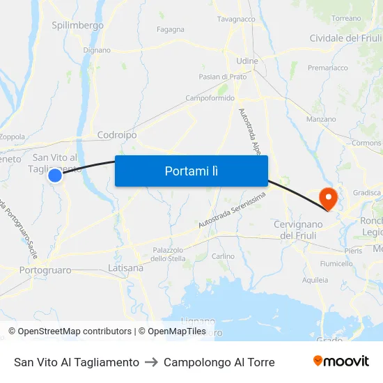 San Vito Al Tagliamento to Campolongo Al Torre map