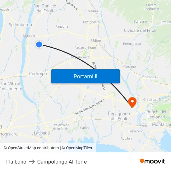 Flaibano to Campolongo Al Torre map