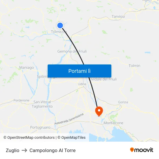 Zuglio to Campolongo Al Torre map