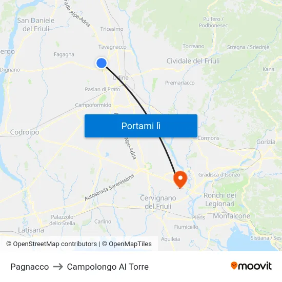 Pagnacco to Campolongo Al Torre map