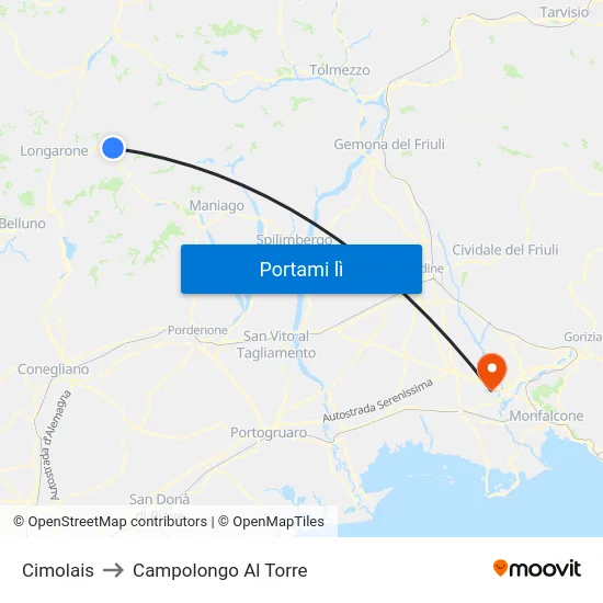 Cimolais to Campolongo Al Torre map