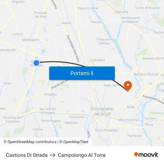 Castions Di Strada to Campolongo Al Torre map
