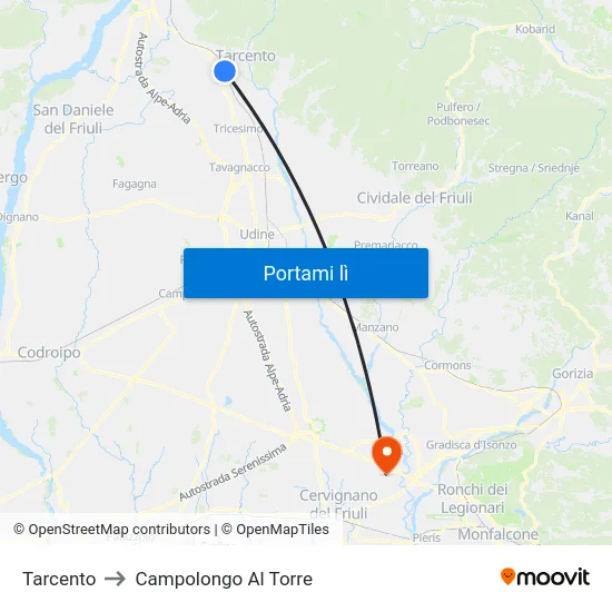 Tarcento to Campolongo Al Torre map