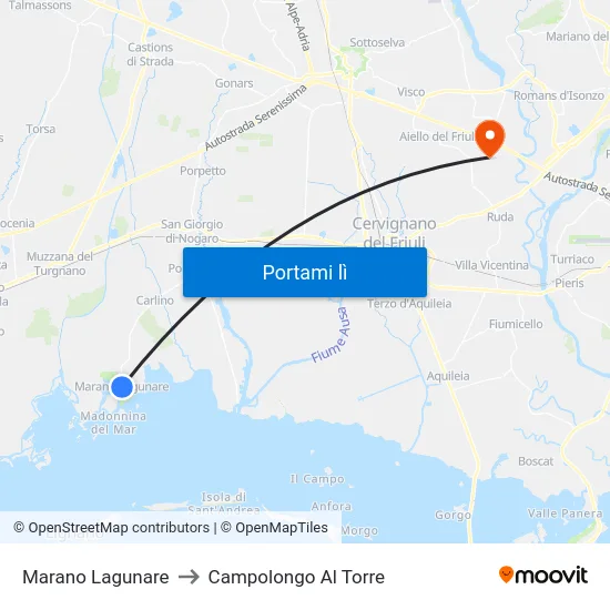 Marano Lagunare to Campolongo Al Torre map