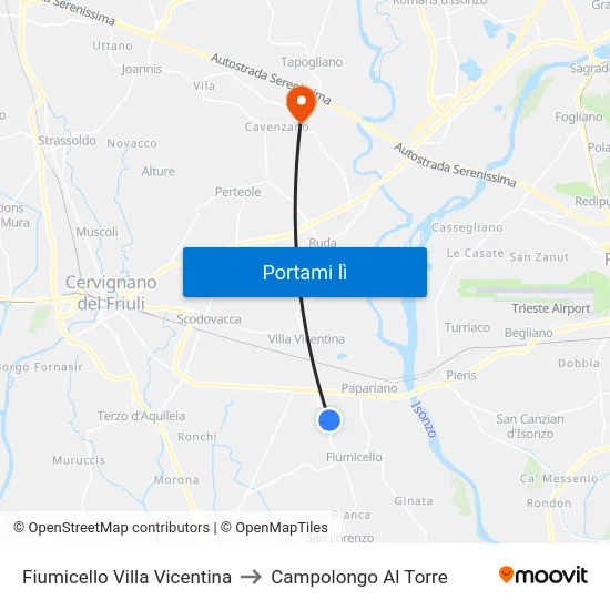 Fiumicello Villa Vicentina to Campolongo Al Torre map
