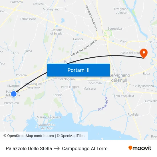 Palazzolo Dello Stella to Campolongo Al Torre map