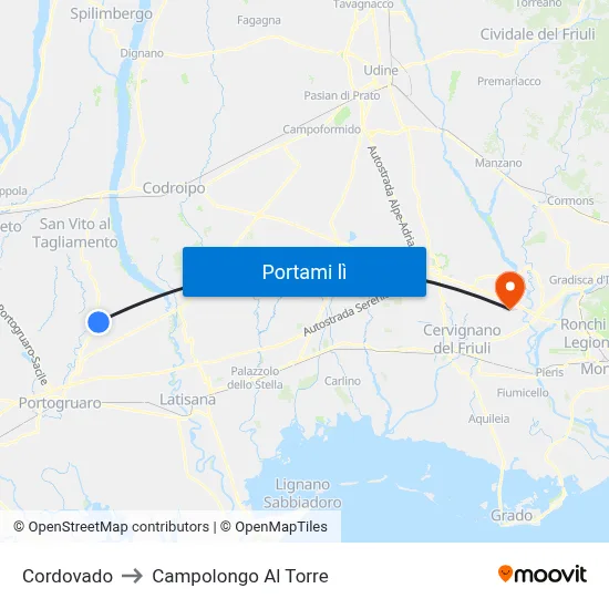 Cordovado to Campolongo Al Torre map