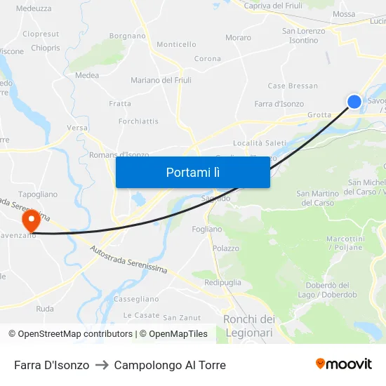 Farra D'Isonzo to Campolongo Al Torre map