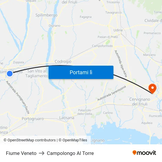 Fiume Veneto to Campolongo Al Torre map