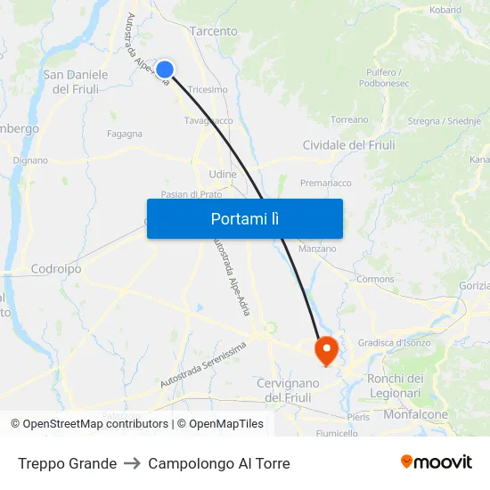 Treppo Grande to Campolongo Al Torre map