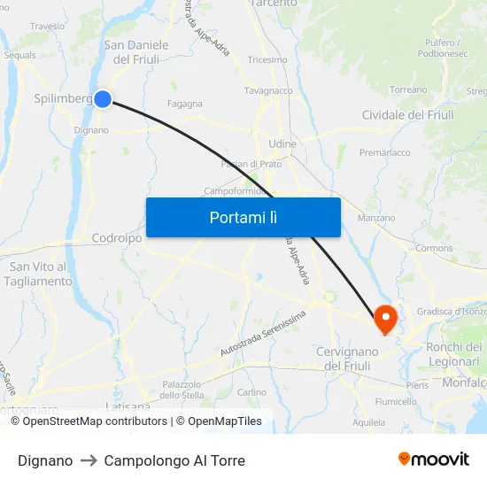Dignano to Campolongo Al Torre map