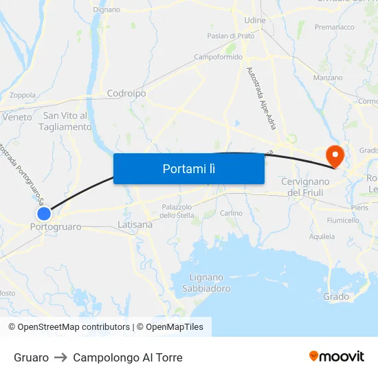 Gruaro to Campolongo Al Torre map