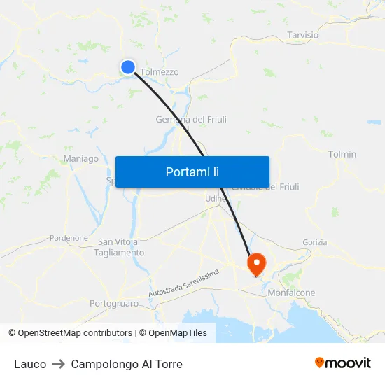 Lauco to Campolongo Al Torre map