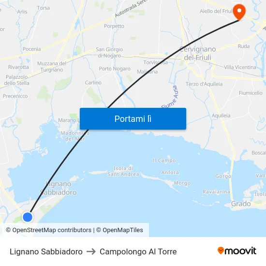 Lignano Sabbiadoro to Campolongo Al Torre map