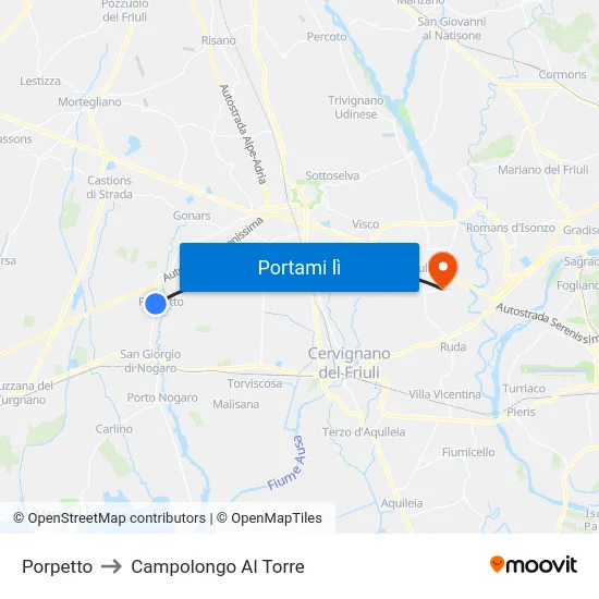 Porpetto to Campolongo Al Torre map