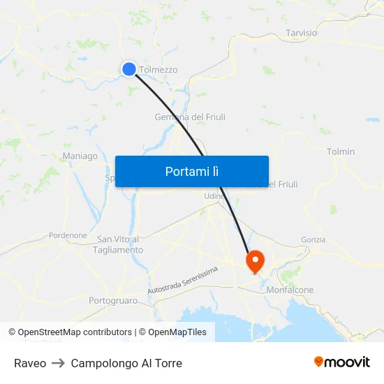Raveo to Campolongo Al Torre map