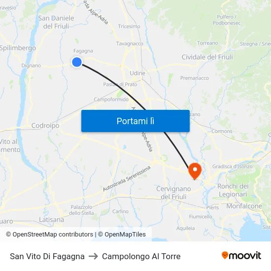 San Vito Di Fagagna to Campolongo Al Torre map
