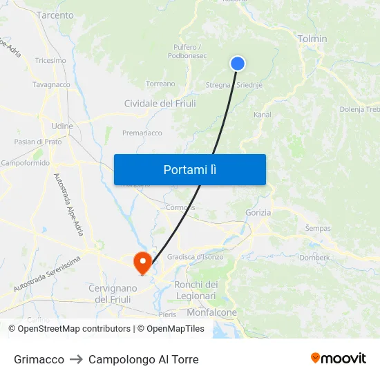 Grimacco to Campolongo Al Torre map