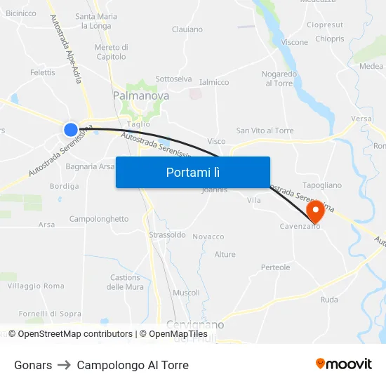 Gonars to Campolongo Al Torre map