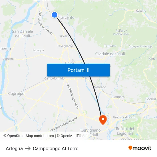Artegna to Campolongo Al Torre map