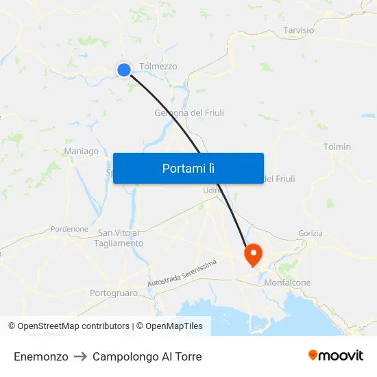 Enemonzo to Campolongo Al Torre map