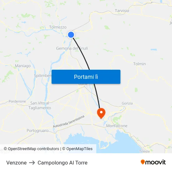 Venzone to Campolongo Al Torre map