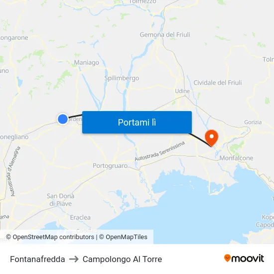 Fontanafredda to Campolongo Al Torre map