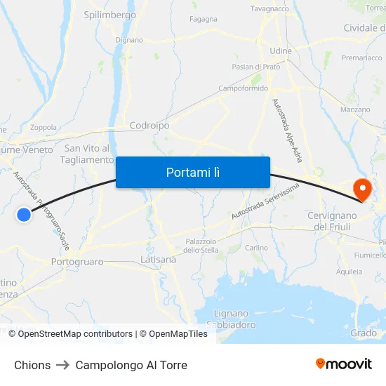 Chions to Campolongo Al Torre map