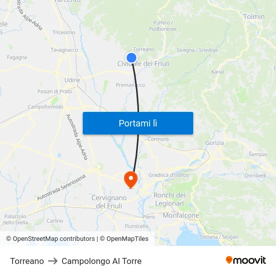 Torreano to Campolongo Al Torre map