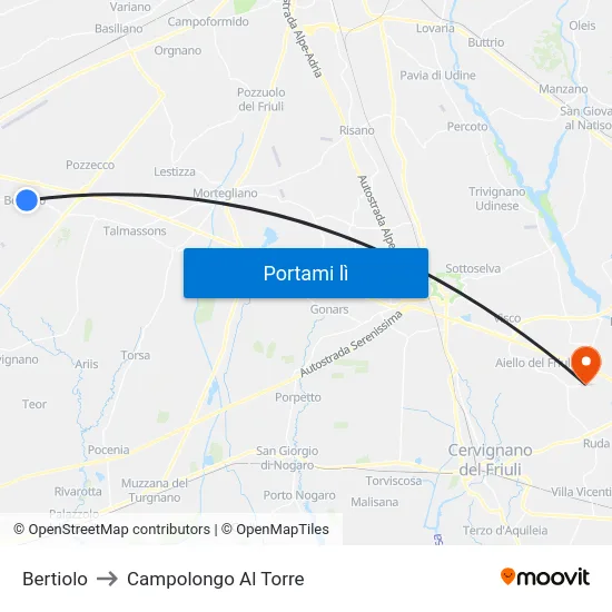 Bertiolo to Campolongo Al Torre map