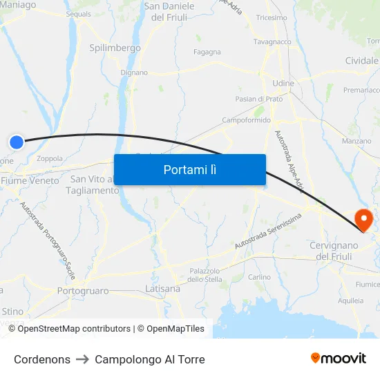 Cordenons to Campolongo Al Torre map