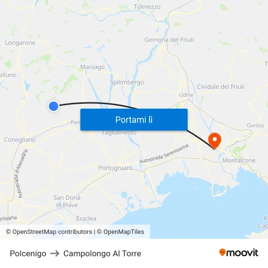 Polcenigo to Campolongo Al Torre map